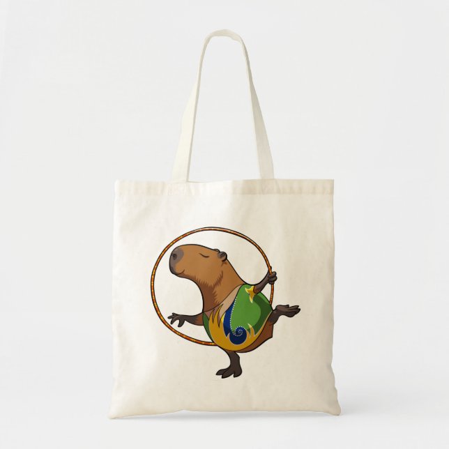 Bolsa Tote Cartoon de Hoop da ginástica de Capybara Rhythmic (Frente)