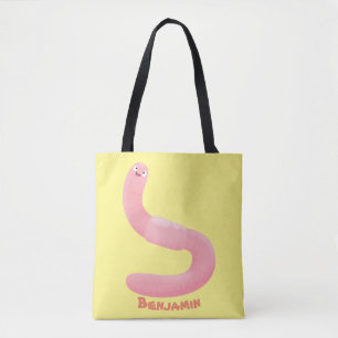 Bolsa Tote Cartoon de minhoca rosa-branca