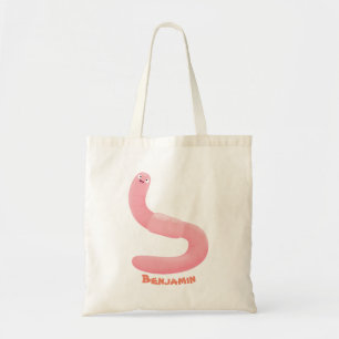 Bolsa Tote Cartoon de minhoca rosa-branca