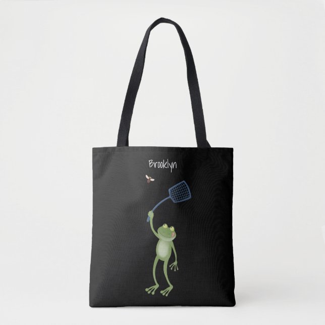 Bolsa Tote Cartoon de mosca verde-sapo engraçado (Frente)