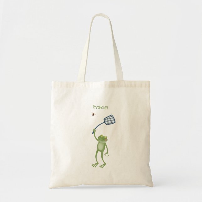 Bolsa Tote Cartoon de mosca verde-sapo engraçado (Frente)
