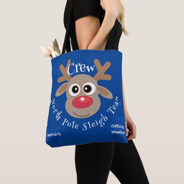 Bolsa Tote Cartoon de Natal bonito Reindeer Sleigh Equipe Azu (Close Up)