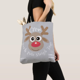Bolsa Tote Cartoon de Natal Bonito Reindeer Sleigh Team Cinza