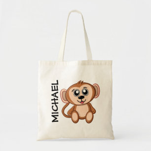 Bolsa Tote Cartoon de nome da selva de macacos giros Rainfore