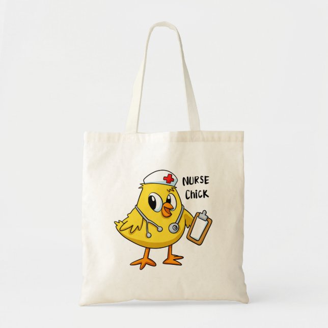 Bolsa Tote Cartoon de pintinho | escolher cor de fundo (Frente)
