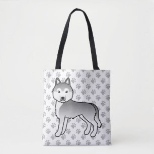Bolsa Tote Cartoon de prata Siberiana Cão e patas Sapo