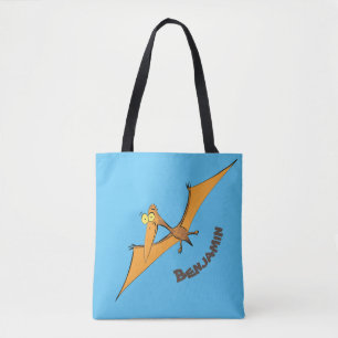 Bolsa Tote Cartoon de pterodátilo, cor de laranja giro e eng