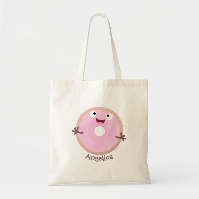 Bolsa Tote Cartoon de rosquinha rosa-claro e bonito (Frente)