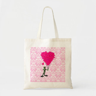 Bolsa Tote Cartoon de sapo engraçado e coração cor-de-rosa no