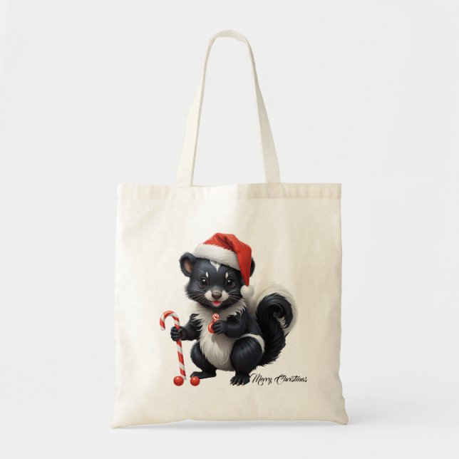 Bolsa Tote Cartoon de Skunk de Natal bonito (Frente)