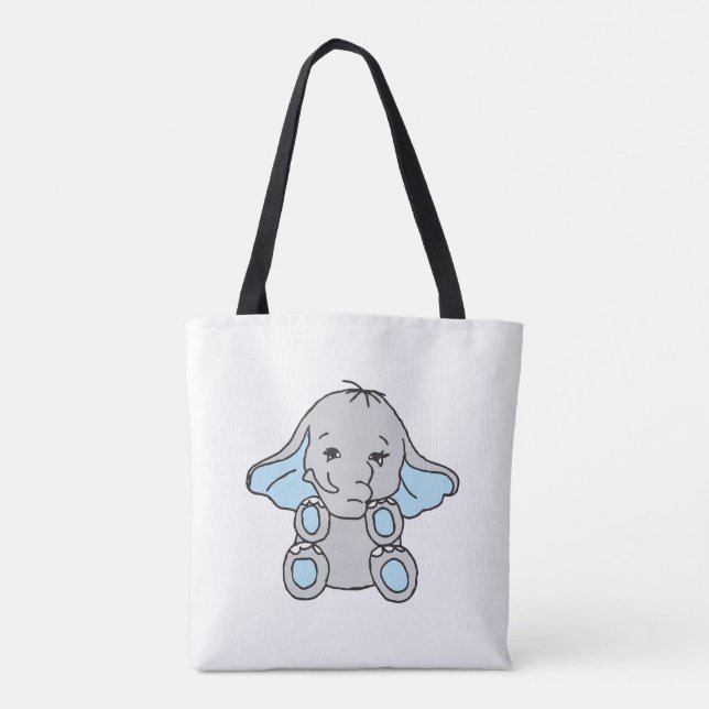 Bolsa Tote Cartoon Elefante de Padrão Desenhado à Mão Azul (Verso)