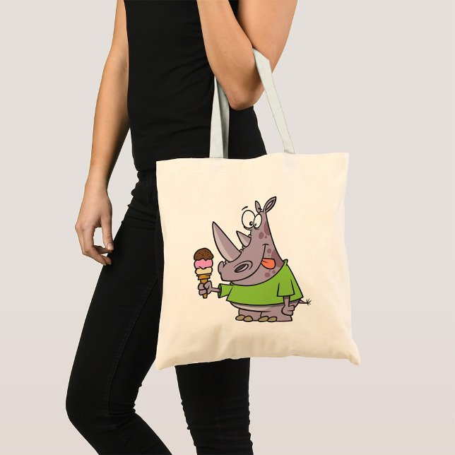 Bolsa Tote Cartoon Engraçado Rino Comendo Sorvete Cugado (Criador carregado)