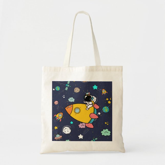 Bolsa Tote Cartoon espacial astronauta (Frente)