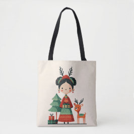 Bolsa Tote Cartoon Fida Kahlo Retro Minimalista Xmas