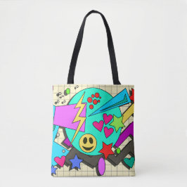 Bolsa Tote Cartoon Flashback do Sorriso de Abstrato Divertido