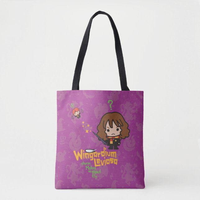 Bolsa Tote Cartoon Hermione e Ron Wingardium Leviosa Spell (Frente)