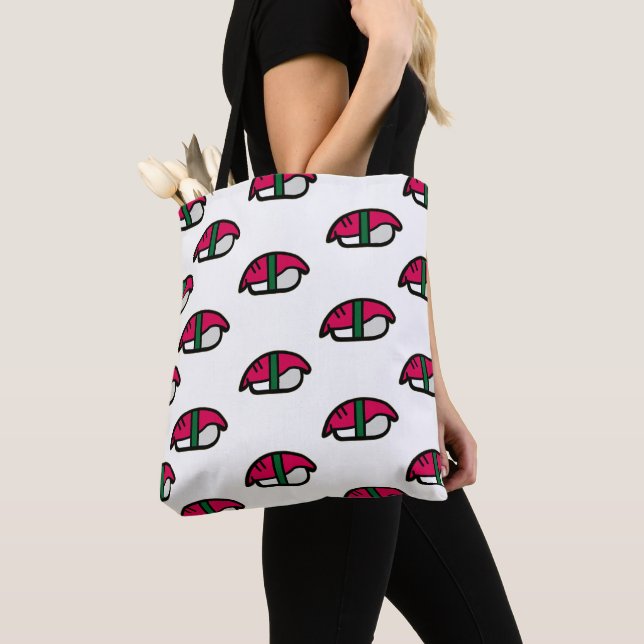 Bolsa Tote Cartoon Kawaii Sushi, Arroz de Peixe e Algas Marin (Close Up)