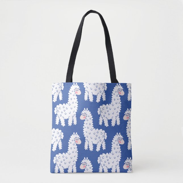 Bolsa Tote Cartoon lama alpaca, padrão de colheita (Frente)