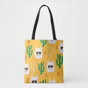 Bolsa Tote Cartoon Lama sem costura e padrão de cacto em bri