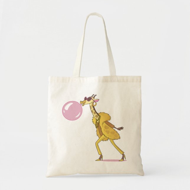 Bolsa Tote Cartoon legal Girafa na Casaco de Peles com Bubble (Frente)