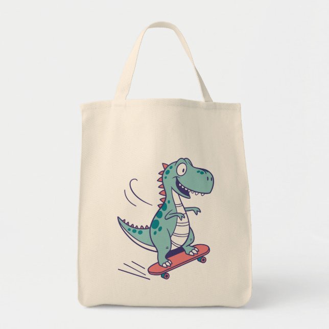 Bolsa Tote Cartoon legal T-Rex no skate (Frente)