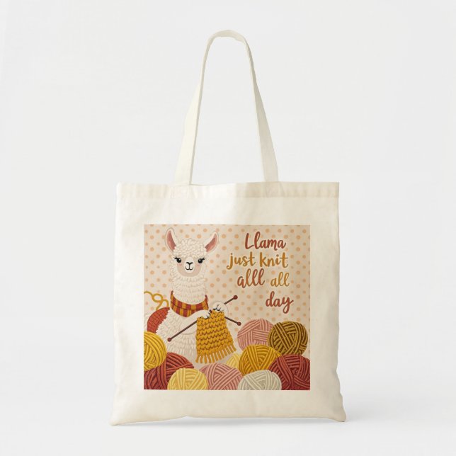 Bolsa Tote Cartoon llama vestindo um cachecol de tricô (Frente)