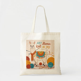 Bolsa Tote Cartoon llama vestindo um cachecol de tricô