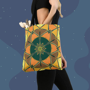 Bolsa Tote Cartoon Mandala Amarelo Laranja e Verde