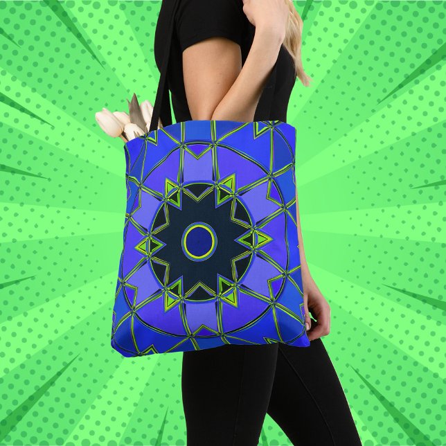 Bolsa Tote Cartoon Mandala Blue Green and Black (Criador carregado)