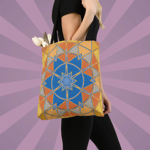 Bolsa Tote Cartoon Mandala Blue Orange and Yellow