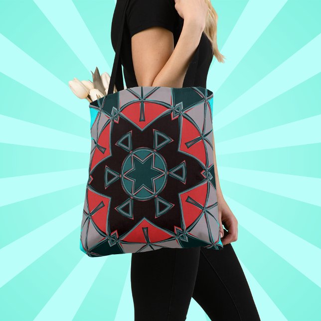 Bolsa Tote Cartoon Mandala Blue Red and Black (Criador carregado)