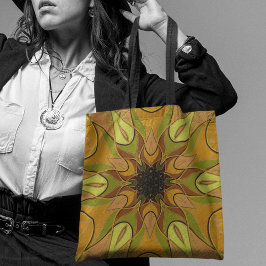 Bolsa Tote Cartoon Mandala Flor Amarelo e Verde