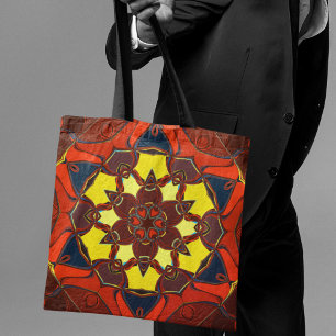 Bolsa Tote Cartoon Mandala Flor Amarelo Laranja e Azul