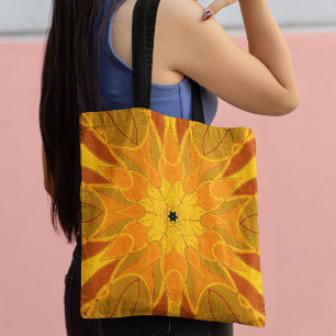 Bolsa Tote Cartoon Mandala Flor Laranja Amarelo e Vermelho