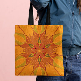 Bolsa Tote Cartoon Mandala Flor Laranja e Vermelho