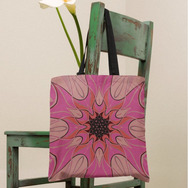 Bolsa Tote Cartoon Mandala Flor Rosa (Criador carregado)