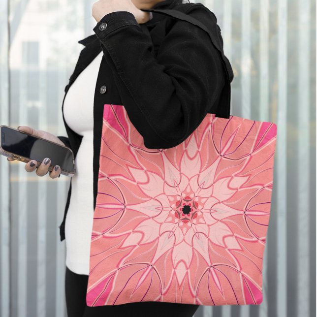 Bolsa Tote Cartoon Mandala Flor Rosa (Criador carregado)