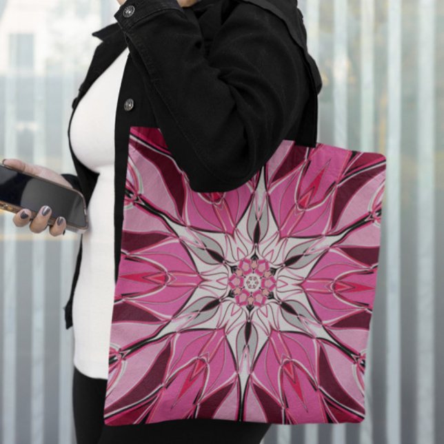 Bolsa Tote Cartoon Mandala Flor Rosa e Branco (Criador carregado)