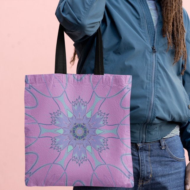 Bolsa Tote Cartoon Mandala Flor Roxo e Azul (Criador carregado)