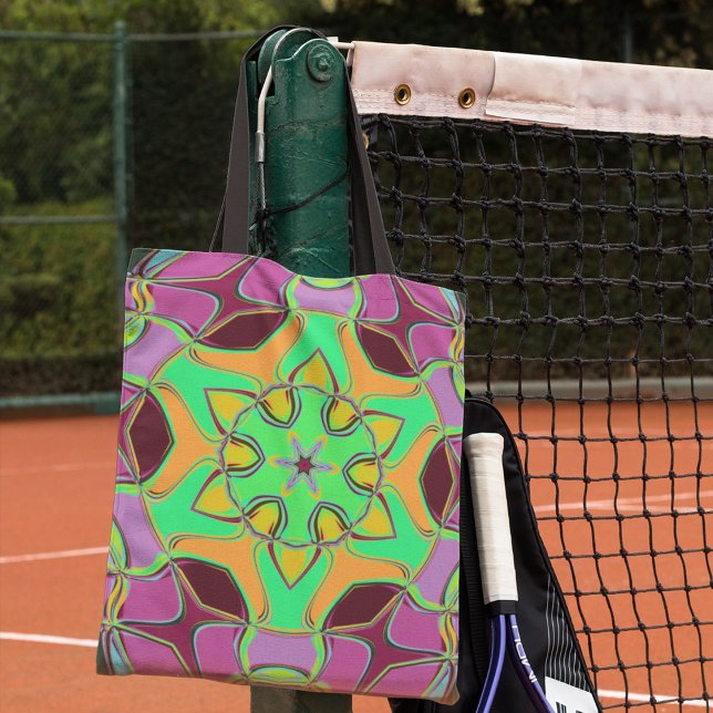 Bolsa Tote Cartoon Mandala Flor Verde Laranja e Roxo (Criador carregado)