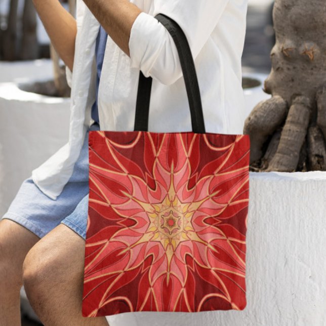 Bolsa Tote Cartoon Mandala Flor Vermelho e Laranja (Criador carregado)