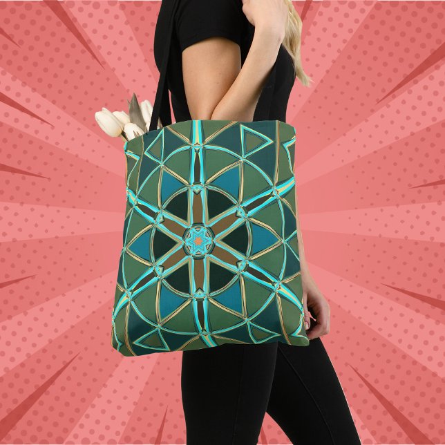 Bolsa Tote Cartoon Mandala Green Blue e Yellow (Criador carregado)
