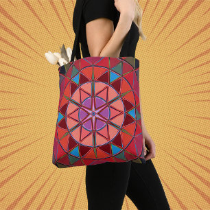 Bolsa Tote Cartoon Mandala Vermelho Rosa e Azul