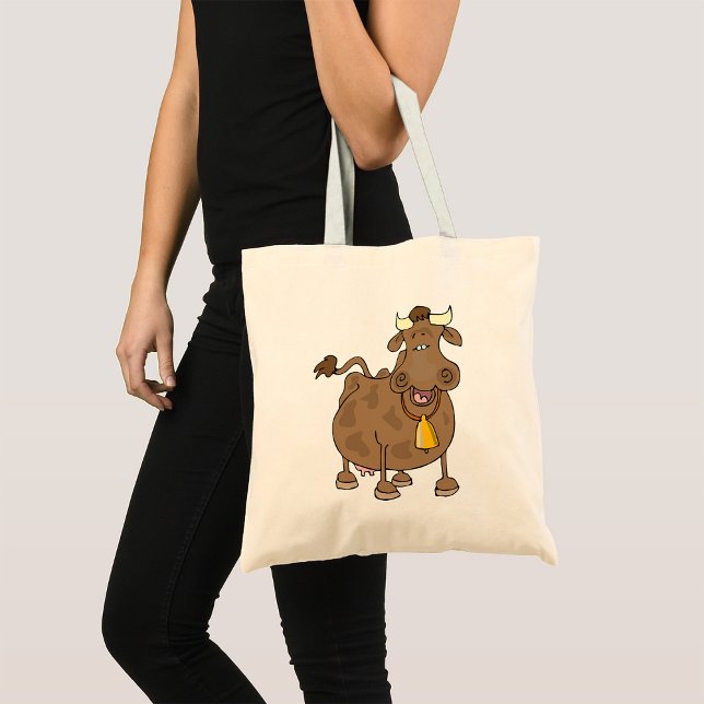 Bolsa Tote Cartoon Marrom Vaca com Fazenda Celular (Criador carregado)