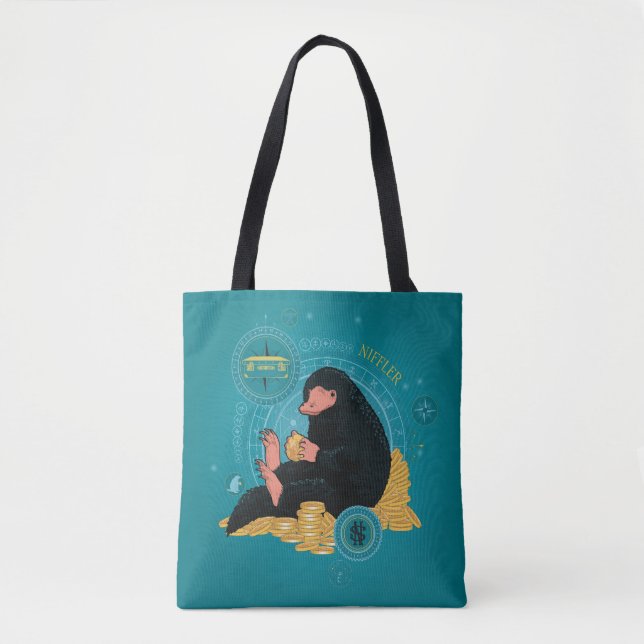 Bolsa Tote Cartoon NIFFLER™ com moedas Douradas (Frente)