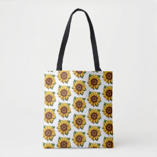 Bolsa Tote Cartoon Padrão de Girassol Amarelo e Verde