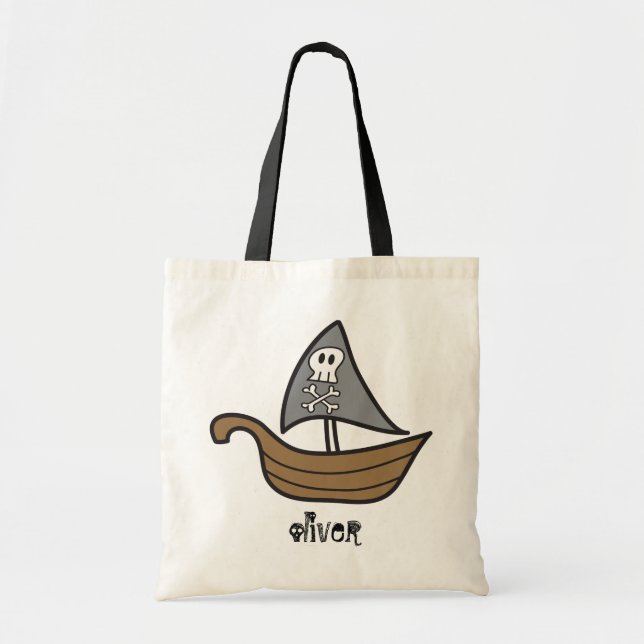Bolsa Tote Cartoon Pirate Ship Skulls & Bones Halloween Party (Frente)