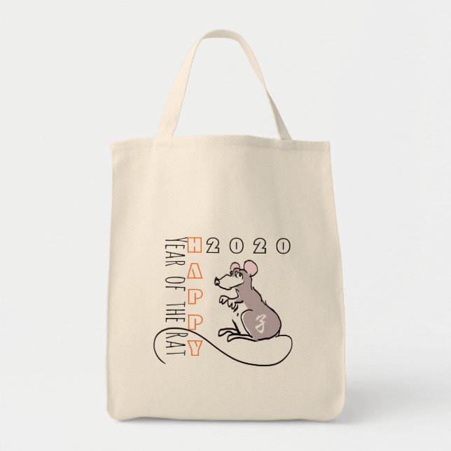 Bolsa Tote Cartoon Rat Happy Chinese no Novo Ano 2020 - TB (Frente)