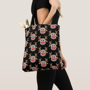 Bolsa Tote Cartoon Reindeer de Natal bonito - Padrão Preto