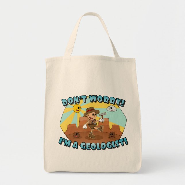Bolsa Tote Cartoon Retro- Não se preocupe; eu sou um Geólogo! (Frente)